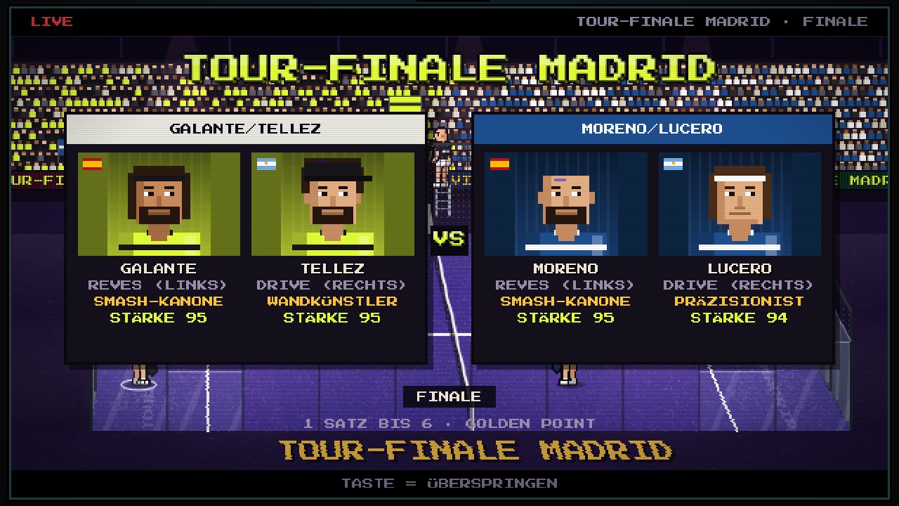 Intro des Tour-Finales in Madrid mit Porträts beider Paare